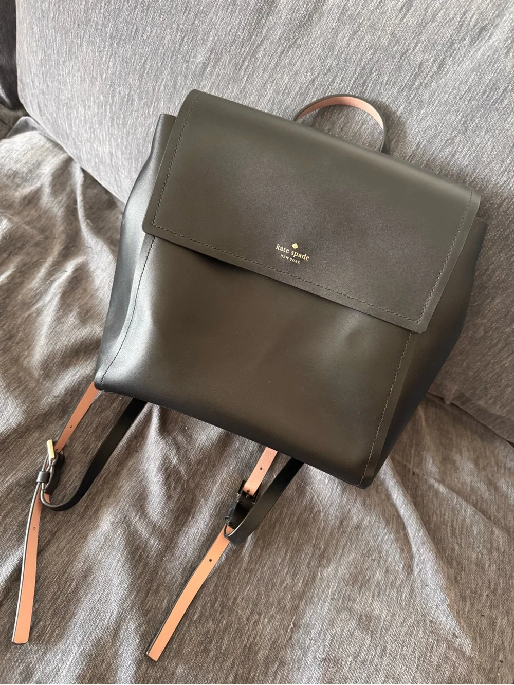 kate spade Black Leather Backpack with Tan Strap Accents